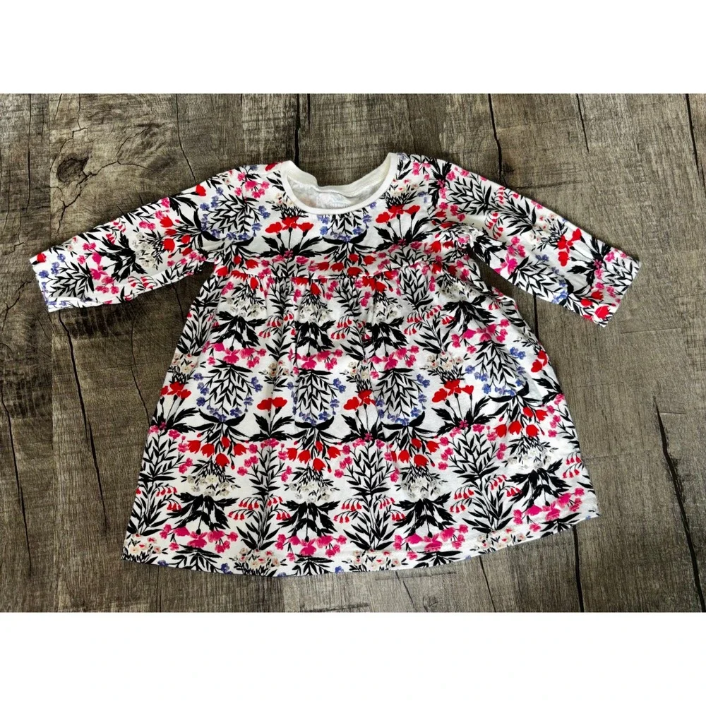 Old Navy Baby Girl Floral Long Sleeve Dress White Red Pink 3-6 Months